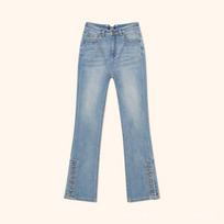 SMFK Mermaid Flare Slim-Fit Winter Motorcycle Jeans - Denim Blue L džinsinio mėlyna spalva