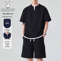 Playboy Men's V-Neck Faux Two-Piece Sportswear Set 3XL juoda