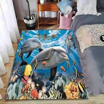 Dolphin Ocean Underwater Coral Reef Themed Colorful Carpet Rug  Suitable for use as an anti-slip for living room bedroom sofas 40x60cm( 15x23in )