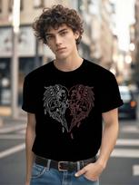 Black Tshirt with Bold Geometric Floral Pattern - Lightwe... S įvairiaspalvis