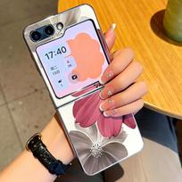 Floral Pattern Case For Samsung Galaxy Z FlIP 7 FE 6 5 Z Flip7 Flip6 Flip5 Luxury Plating PC+PU Leather Hybrid Folding Phone Cover Samsung Z Flip7