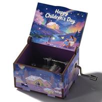 Children's Day Six-Sided Painted Wooden Music Box – Hand-Crank Creative Gift