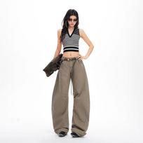 Spring Summer Vintage Active Dye Wash Saber Cut Relaxed All Match Wide Leg Denim Pants For Women Casual Pants Oversize Denim Trousers XS