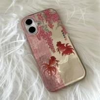 For Samsung Galaxy S25 S24 Ultra S23+ S22 Plus Vortex pattern painted calligraphy flower branch koi phone case with koi pendant Galaxy S25+