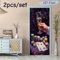 2pcs luxury casino themed wall stickers, creative playing cards, champagne glasses, chip patterns, living room, bedroom, bar dec (as the picture,38.5x200cmx2)