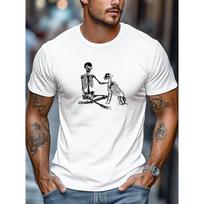 Men'S Skeleton & Dog Graphic T-Shirt - Casual Summer Tee with Skeleton & Dog Design, Regular Fit Round Neck Short Sleeve Shirt for Everyday S balta