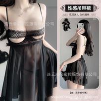 Sexy Sexy Lingerie Sexy Perspective Mesh Lace Pajamas Passion Temptation Hollow Free Open Uniform Nightgown M juoda