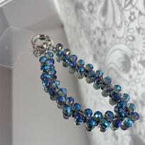 Luxury Glitter Crystal Beads Hand Wrist Strap Chain Lanyard Anti-lost Phone Charm Ornament Keychain Universal 12cm iPhone Redmi mėlyna