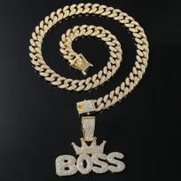 Newest Best Selling Dollar Sign Pendant Gold Plated Link Chain Necklace Iced Crystal Hip Hop Men's Party Jewelry 18 in(45.72cm)