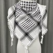 Authentic Arafat Scarf Traditional Palestinian Keffiyeh with Arabesque Embroidery, Middle Eastern Cotton Head Wrap Stock
