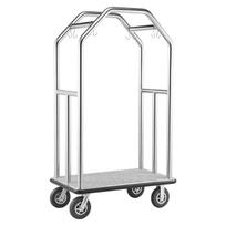 Hotel Luggage Cart, 680.39 kg Heavy Duty Bellman Cart with Stainless Steel Frame, 203 mm Rubber Wheels, Gray Carpeted Deck, Commercial Luggage Carrier