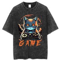 Summer Unisex T-Shirt Y2K Oversized Game Monogram Print Wash Neutral Short Sleeve Casual Trend Outfit Men S įvairiaspalvis