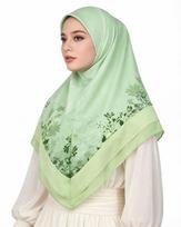 Instant Tudung Bawal Hijab Shawl, Double Layer Plain Polyester Embroidery Scarf for Women Raya Wear Premium Accessories žalia