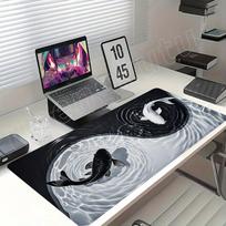 Japanese Desk Mat Black  White Mouse Pad x Koi Fish Japan Art Seal Yinyang fish Large Gaming Deskmat Rubber Mousepad 800x400x2mm