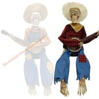Musical Halloween Decor Skeleton Banjo Ornament In Plaid Patterns For Themed Parties And Festive Home Decoration