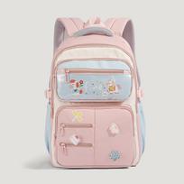 Cartoon Casual Backpack for Girls,Large Capacity School Bag,Spine-Protecting Bookbag for Elementary Students with Ergonomic Back rožinė