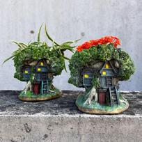 Tree House Flower Pot Bonsai Pot Decorative Succulent Planter Multi-Function Forest House Planter Pot for Micro Landscape China Mainland