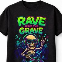 Skeleton DJ Rave From The Grave Halloween Graphic Unisex TShirt S