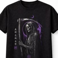 Gothic Grim Reaper Samurai Skeleton Scythe Graphic Unisex TShirt S