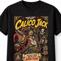 Calico Jack Pirate Captain Skull Flag Buccaneer Graphic Unisex TShirt S brown