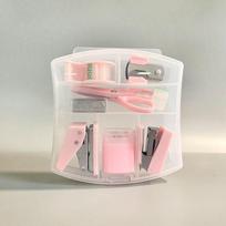 8pcs/box Portable stationery, including punch, stapler, stapler tape rack small tape, pencil holder Scissors 500 staplers rožinė