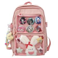 School Bag Junior High School Girls High Value College Style Versatile Small Backpack High School College Students Backpack Two-Dimensional Pain Bag Single pack rožinė