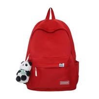 Casual Schoolbag Solid Color School Large Capacity Female Primary School Student Junior High School High School Student Nylon Backpack Single pack raudona