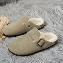 Comwarm Odinės su pamušalu klumpės šlepetės moterims, vyrams, žieminės, pūkuotos kamštinės šlepetės, kailinės kamštinės klumpės, trumpos pliušinės namų šlepetės Zuecos Mujer 35 chaki