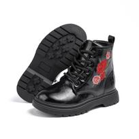 2024 Kids' Black Winter Mid-Calf Boots with Simple Rose Print & Thick Sole Size 31: 19.2 cm, 482g juoda