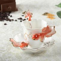 New Fason Creative Goldfish Shape Ceramic Coffee Cup Personalized Goldfish Coffee Cup Flower Tea Cup lašišos rausvos spalvos