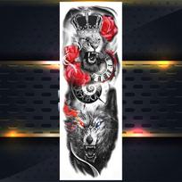 Ilgos visos rankos laikinos tatuiruotės vyrams berniukams Liūtas žvėrių karalius Karinis tatuiruotės kūno menas Henna netikras vilkas vandeniui atsparūs rankovių tatuiruotės lipdukai