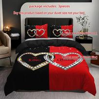 3Pcs King Queen Hearts Luxury Bedding Duvet Cover Set Couple Bedding Quilt Set Romantic Themed Bed Quilt Set Anniversary Bedroom Duvet Cover Set&EU Single(135x200cm)