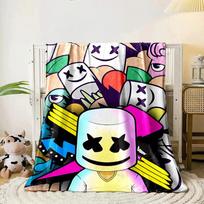 A colorful collage with smiling marshmallow faces and bold shapes. for all seasons blanket lunch break throw gift 80cm x 120cm