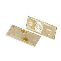 14K Gold Plated 100 Hundred Dollar Benjamin Bill Money Stud Earrings Push Back for Men/Women Unique Jewelry Gift Idea Jewelry Benjamin Bill Money