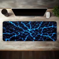 A Large Electronic Sports Gaming Mouse Pad Featuring a Black Stone Texture with Blue Glowing Cracks Designed for Easy Cleaning 800x300x2mm blue