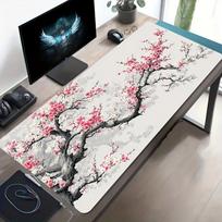 Large Gaming Mouse Pad with Pink  White Floral Branch Art Design NonSlip Washable Rubber Base 300x800x2mm