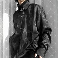 Vintage Harajuku Blouses Women Dragon Print Oversize Streetwear Button Up Long Sleeve Shirts Chinese Style Punk Tops Trend M juoda
