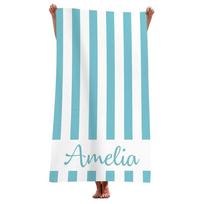 Striped Beach Towels Custom Name Beach Towel 3d Printed Microfiber Beach Towel Water Absorbing Personalized Bath Towel 50x100cm šviesiai mėlyna spalva