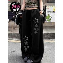 Summer Black Reflective Star Quick Drying Sweatpants Women's Y2K Oversized Elastic Waist Trousers S