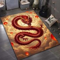 1PC Red dragon with floating lanterns Carpet for Living Room Bedroom Sofa Home Decor Rus Non-slip Floor Mat Luxury Gift 40x60cm