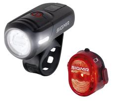 Dviračių žibintų rinkinys, įkraunamas Sigma Aura 45 + Nugget II USB, plastikas/guma, juoda sp./raudona sp., 2 vnt.