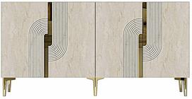 Konsolinis staliukas Kalune Design Merya 150, aukso sp./balta sp./travertine sp., 32 cm x 150 cm x 75 cm