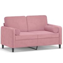 vidaXL Dvivietė sofa su pagalvėlėmis, rožinės spalvos, 120cm, aksomas