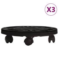 vidaXL Augalų padėklai su ratukais, 3vnt., juodi, 30cm, 170kg