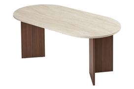 Valgomojo stalas Nordure Sablin, travertine sp./milano walnut sp., 90 cm x 180 cm x 75 cm
