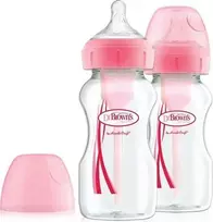 Dr Browns Kūdikių maitinimo butelis Platus kaklo variantai + 0m + rožinės 270ml 2 vienetų (WB92601)