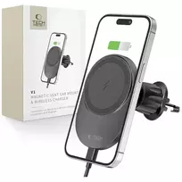 Tech-Protect MM15W-V1 automobilinio telefono laikiklis su MagSafe 15W indukciniu įkrovikliu orlaidei - juodas