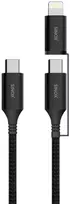 „Sinox PRO 2-in-1“ laidas su USB-C ir „Lightning“. 1,5 m. Pintas. Juodas.