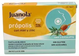 Juanola Propolis Honey - Zinc 24 Gum Lozenges Eucalyptus Flavor