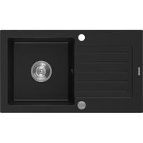 Mexen Pablo 1 skyriuje granitinis kriauklė su nusausintuvu 752 x 436 mm, juoda, chromuotas sifonas - 6510751010-77